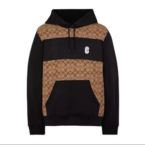 Coach Men’s Black and Brown Signature-Panel Hoodie